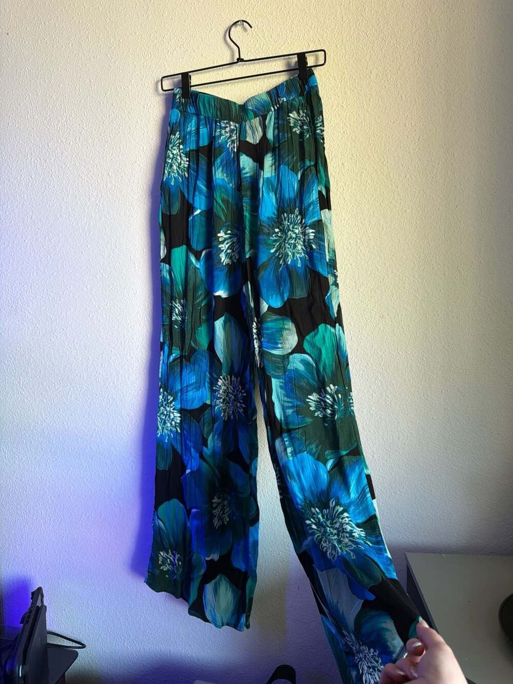 Blue Floral Wide Leg Palazzo Pants Size L